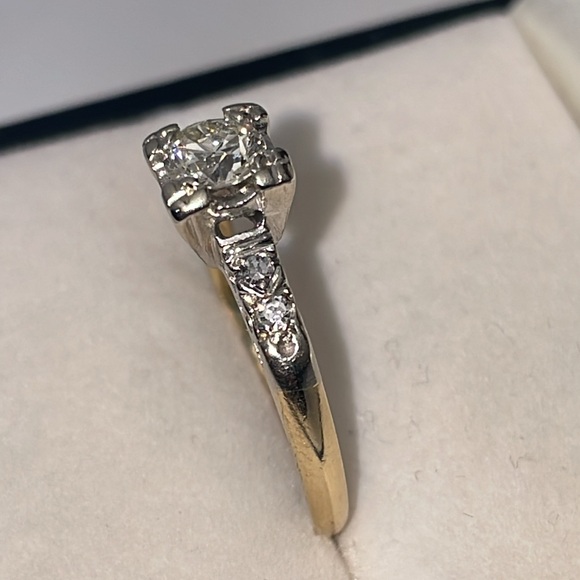 Antique Solid 14K Yellow White Gold Natural Diamond Engagement Wedding Ring - Picture 6 of 17